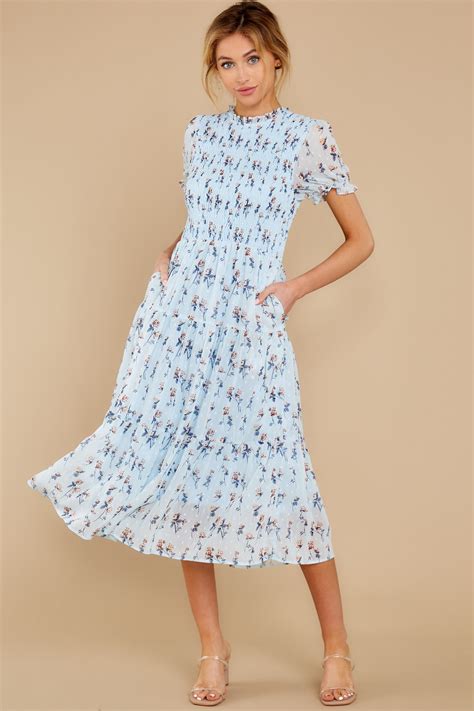 prada floral print dress|Light Blue/white Printed poplin midi.